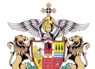 Aberri Eguna. Munduko Euskal abertzale guztiei: Osasuna eta Euskal Errepublika Escudo de Euzkadi con San Miguel patrón de los vascos