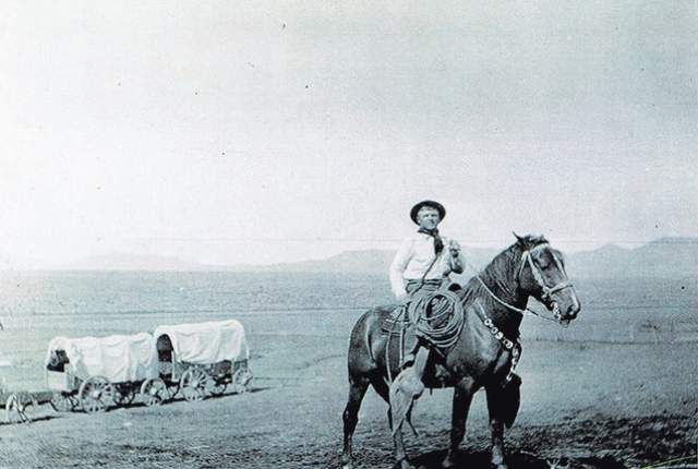Vascos en Nevada. Basque settler Calisto Laucirica rides through 1920s Elko County. (Courtesy of Northeastern Nevada Museum)