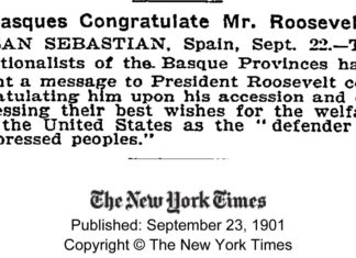 The New York Times: Basque Nationalists congratulate the US President (1901) PNV felicita a Roosevelt (1901)