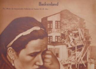 Truths and lies about the 1937 Bombing of Guernica composición fotográfica publicado por la revista Volks Illustrierte en su nº 22 de 2 junio 1937. Obra del artista alemán John Heartfield.