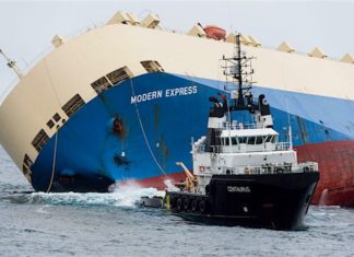 Por qué el buque «Modern Express» ha sido acogido en el Puerto de Bilbao Foto del Modern Express siendo remolcado al Puerto de Bilbao,en el diario Le monde