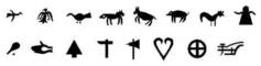 Iconos que reproducen imágenes que aparecen en las "kutxas" contenidos en alguna de las tipografías "Euskara"