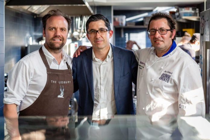 The London dinner to mark the opening of nominations for 2018 at Refettorio Felix. From left, Brett Graham (head chef of The Ledbury), Joxe Mari Aizega (director of the BCC) and Alberto Crisci (founder of The Clink Charity and a BCWP 2016 finalist). Photo Courtesy of the Basque Culinary World Prize.PHOTO COURTESY OF THE BASQUE CULINARY WORLD PRIZE. The London dinner to mark the opening of nominations for 2018 at Refettorio Felix. From left, Brett Graham (head chef of The Ledbury), Joxe Mari Aizega (director of the BCC) and Alberto Crisci (founder of The Clink Charity and a BCWP 2016 finalist). Photo Courtesy of the Basque Culinary World Prize.PHOTO COURTESY OF THE BASQUE CULINARY WORLD PRIZE.