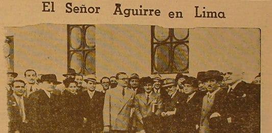 Recibimiento al Lehendakari Aguirre en Lima durante su gira americana de 1942. FONDO EDITORIAL REVISTA OIGA