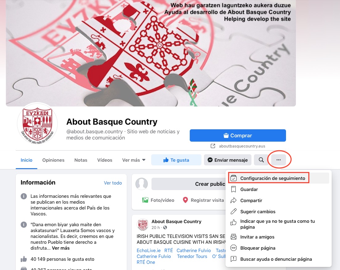 Facebook. Configuración de seguimiento
