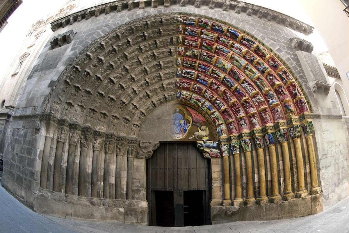Puerta del Juicio Tudela. Con la parte dedicada a los «castigos del infierno» coloreada