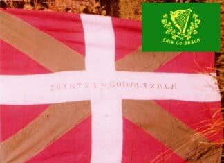 Sullivan de Prendrgast, the Irishman who fought with the Basques against fascism ikurriña del batallón irrintzi con arpa irlandesa