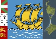 NASAk Saint-Pierre-et-Miquelonen irudi bat eskaintzen digu, espaziotik ikusita Saint-Pierre-et-Miquelon Bandera y forografía desde el espacio (ASTER) NASA:METI:AIST:Japan Space Systems, and U.S.:Japan ASTER Science Team