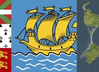 NASA has shared a photo of Saint-Pierre-et-Miquelon taken from space Saint-Pierre-et-Miquelon Bandera y forografía desde el espacio (ASTER) NASA:METI:AIST:Japan Space Systems, and U.S.:Japan ASTER Science Team