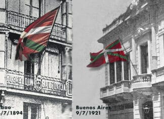 Uztailak 9: Buenos Aireseko Laurak Batean Ikurrina igotzearen ehun urteak. Zuzenean jarraitu La Ikurriña en el Euskaldun Batzokija de Bilbao (14/7/1894) y en el Laurak Bat de Buenos Aires (9/7/1921)