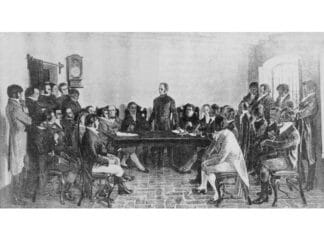 The Independence of the Oriental Republic of Uruguay, and the roles of the Basques Asamblea presidida por Lavalleja, conocida como «de la Florida», en la que figuran los treinta y tres orientales. 25 de agosto de 1825. Óleo, conservado en el Palacio del Senado de Montevideo, obra de Pedro Blanes Viale