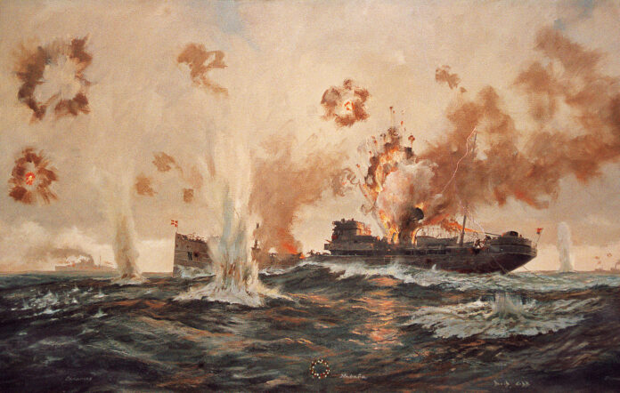 Bou Nabarra durante el combate de Matxitxako Cuadro de David Cobb Encargo del Instituto Bidasoa