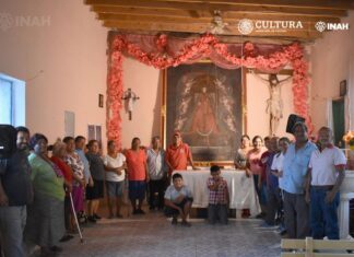 A painting of Our Lady of Begoña in Villa de Bilbao, Mexico has been restored El INAH entrega la pintura de caballete restaurada “Virgen de Begoña” al Ejido Villa de Bilbao, en Viesca, Coahuila. Foto- CNCPC-INAH.